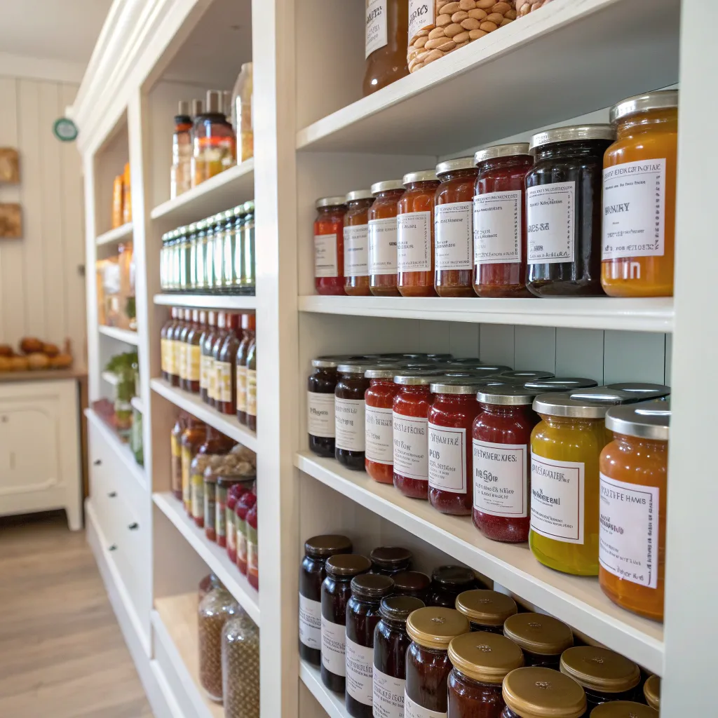 Emma's well-stocked pantry with homemade preserves