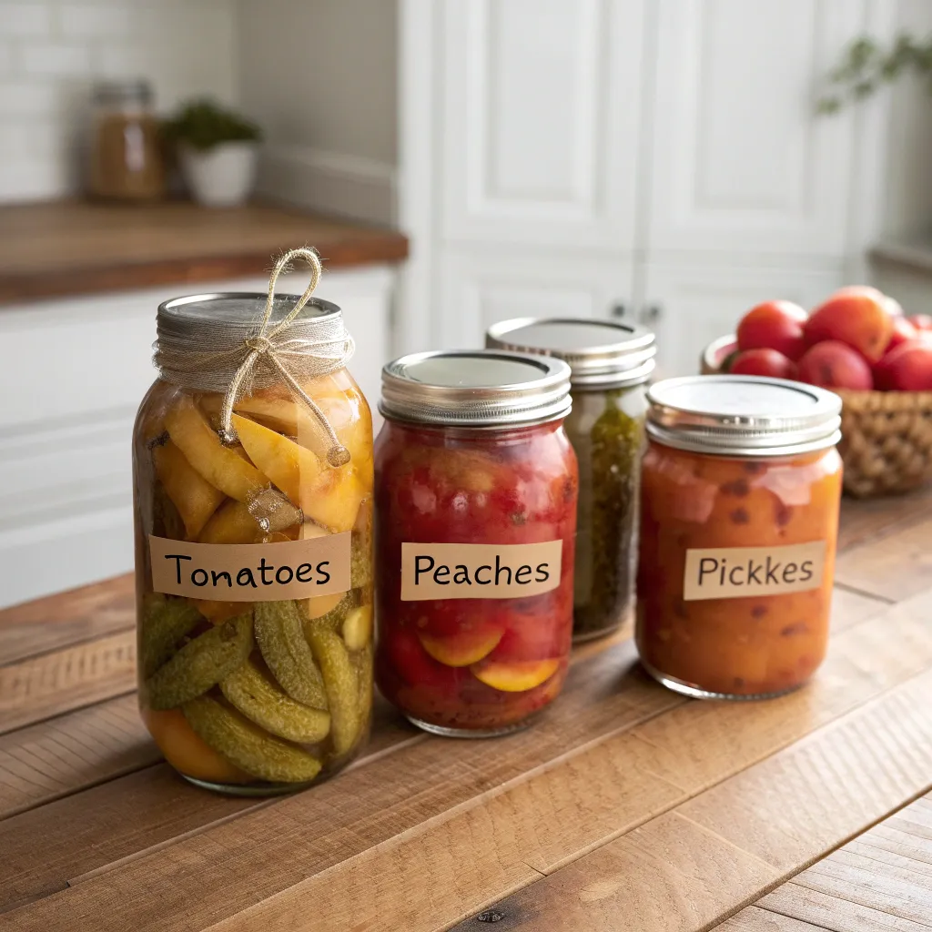 Jars of homemade canned food