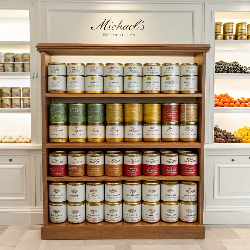 Michael's gourmet canned goods display
